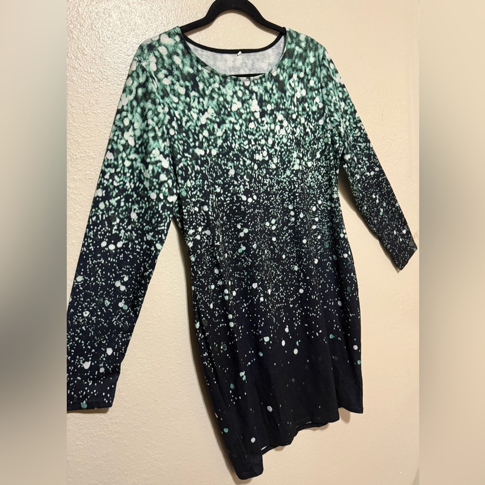 Ombré Speckled Knit Dress | Long Sleeve Casual Bodycon | Green Black White | 2XL - Picture 4 of 4